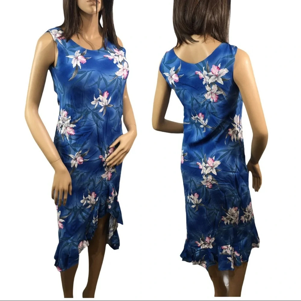 Two Palms Hawaiian Asymmetrical Hem Rayon Dress M